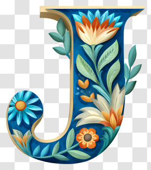 Boho Alphabet J - Floral Letter J Design Transparent PNG