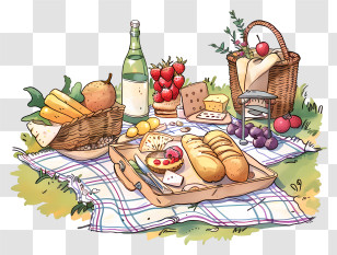Springtime Picnic - Outdoor Picnic With Food And Drinks Transparent PNG