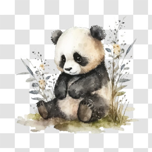 Watercolor Panda
 - Adorable Sitting Panda Illustration Transparent PNG