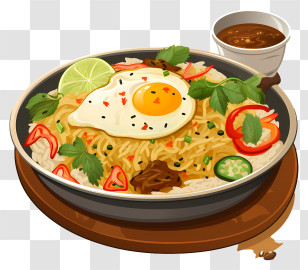 Doodle Style Chicken Biryani - Rice Dish With Fried Egg Transparent PNG