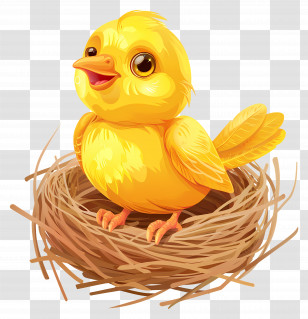 Yellow Chick In A Nest - Adorable Yellow Chick Nestling In A Cozy Nest Transparent PNG