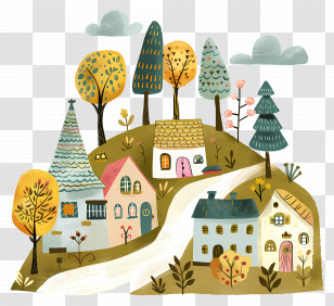 Village Street - Cute Colorful Houses On A Hill Transparent PNG