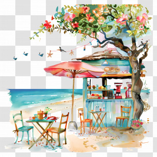 Cafe - Beach Cafe With Umbrella Transparent PNG