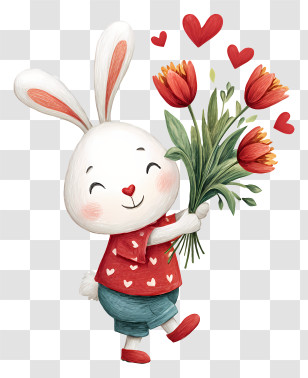 Romance Bunny - Bunny With Flowers Illustration Transparent PNG