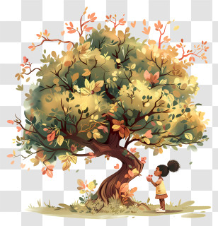 Arbor Day - Beautiful Autumn Tree With Falling Leaves Transparent PNG