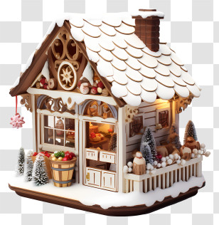 Small Wooden House - Festive Gingerbread Style House With Snowy Roof Transparent PNG