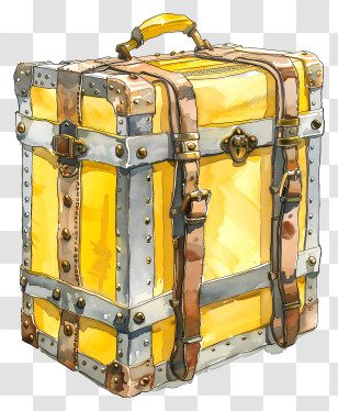 Luggage - Yellow Vintage Suitcase With Leather Straps Transparent PNG