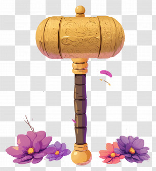 Golden Mace - Golden Hammer With Flowers Transparent PNG