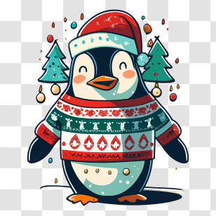 Christmas Penguin - Cute Penguin In A Festive Christmas Sweater Transparent PNG
