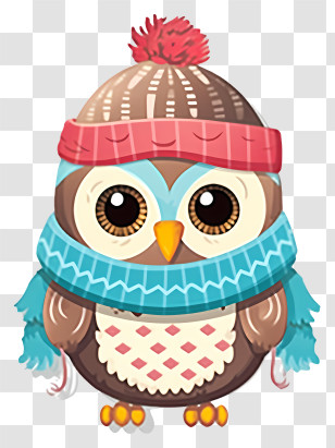 Owl - Cozy Owl In Winter Hat And Scarf Transparent PNG