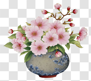 Chinese Painting Cherry Blossom - Cherry Blossom Vase Arrangement Transparent PNG