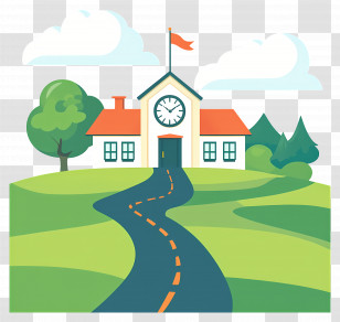 Cartoon School - Cartoon School Building With Clock Transparent PNG