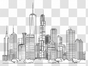 Downtown - Cityscape Sketch In Monochrome Design Transparent PNG