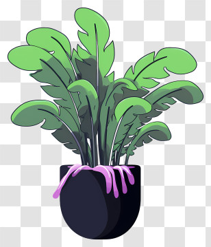 Potted Plant - Green Lush Plant In Decorative Black Pot Transparent PNG