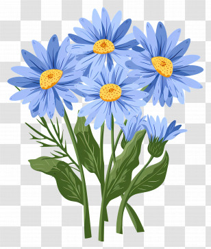 Daisy Flowers - Blue Flowers And Green Leaves Illustration Transparent PNG