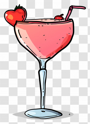 Cartoon Cocktail - Pink Juice Cocktail With Garnish In Artistic Style Transparent PNG