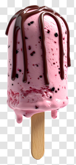 Ice Cream Pop - Delicious Pink Ice Cream With Chocolate Drizzle Transparent PNG