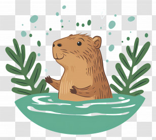 Capybara - Cartoon Capybara Relaxing In Water Transparent PNG