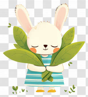 Cute Easter Bunny - Adorable Cartoon Rabbit With Leaves Transparent PNG