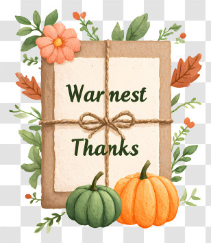 Warmest Thanks - Rustic Warmest Thanks Card With Pumpkins Transparent PNG