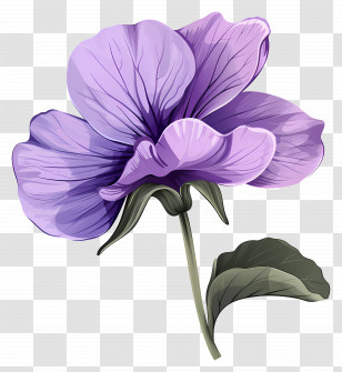 Violet Flower - Delicate Purple Flower With Green Leaves Transparent PNG