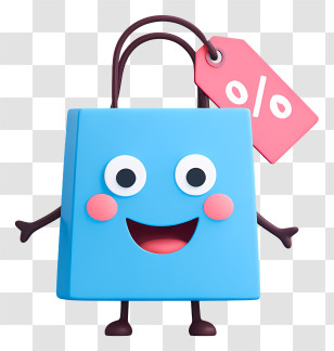 Cartoon Shopping Bag - Happy Blue Shopping Bag With Percent Tag Transparent PNG