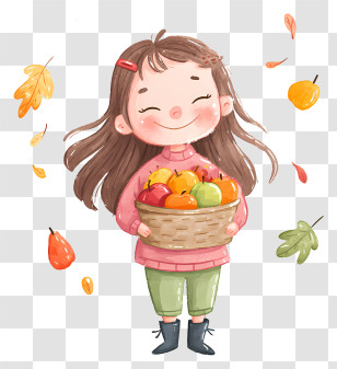 I Love Autumn - Girl With Basket Of Fruits Transparent PNG