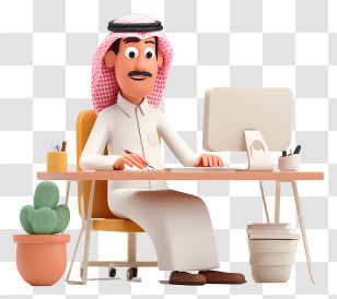 Arab Businessman Working On Desk - Office Worker At Desk Transparent PNG