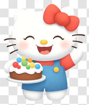 Hello Kitty Happy New Year - Cute Cat With Birthday Cake Transparent PNG