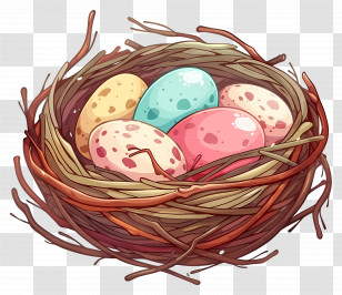 Nest With Eggs - Illustration Of Nest With Colorful Eggs Transparent PNG