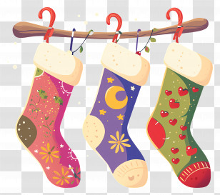 Christmas Socks On Hangers - Colorful Christmas Stockings Hanging On A Rod Transparent PNG