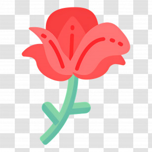 Red Flower - Red Rose With Green Stem Transparent PNG