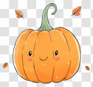 Cartoon Pumpkin - Smiling Pumpkin Illustration With Autumn Leaves Transparent PNG