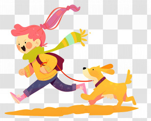 Little Girl Running Dog - Girl Running With Dog On Leash Transparent PNG