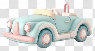 Cartoon - Soft Pastel Convertible Car With Retro Design Transparent PNG