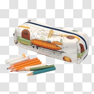 Pencil Case - Illustrated Pencil Pouch With Colored Pencils Transparent PNG
