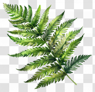 Watercolour Leaf - Illustrated Green Fern Leaf Transparent PNG