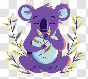 Cute Koala - Purple Koala With Leaves Transparent PNG