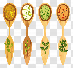 Spices - Various Spices In Wooden Spoons Transparent PNG
