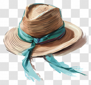 Hat - Straw Hat With Blue Ribbon Transparent PNG