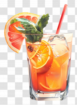 Summer Begins - Glass Of Orange Cocktail With Fruit Garnish Transparent PNG