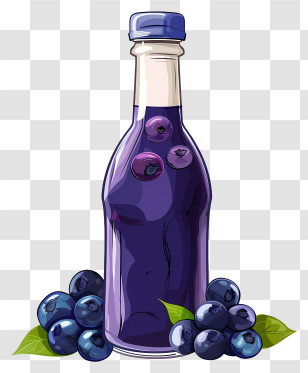 Food Drinks - Blueberry Juice Bottle With Fresh Berries Illustration Transparent PNG