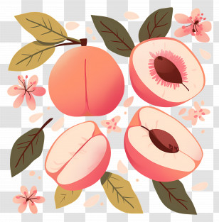 Peach - Peaches And Blossoms Illustration With Soft Colors Transparent PNG