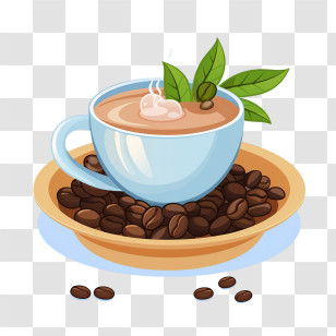 International Coffee Day - Coffee Cup With Coffee Beans Illustration Transparent PNG