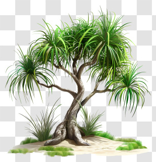 Dracaena - Illustration Of A Tropical Tree With Twisted Trunk Transparent PNG