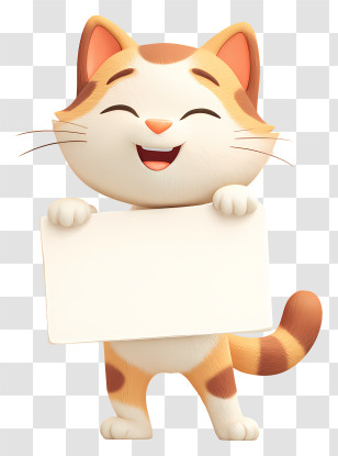 Cartoon Cat Holding Sign - Happy Cat Holding Blank Sign Transparent PNG