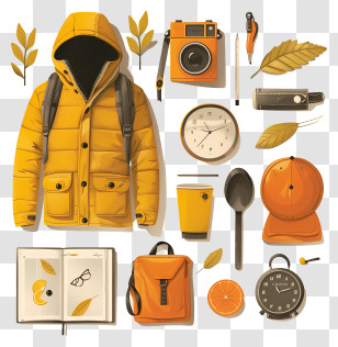 Camping Backpack - Yellow Jacket And Accessories Transparent PNG