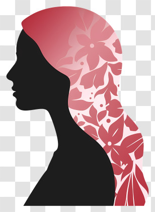 Women Side Face Silhouette - Elegant Silhouette With Floral Hair Transparent PNG