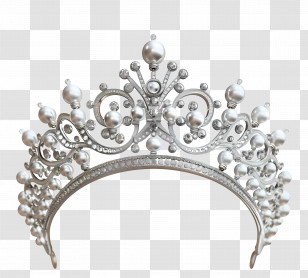 Tiara - Elegant Silver Tiara With Pearls Transparent PNG