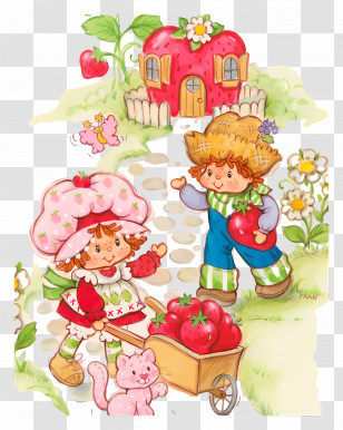 Strawberry Shortcake - Strawberry House And Garden Scene Transparent PNG